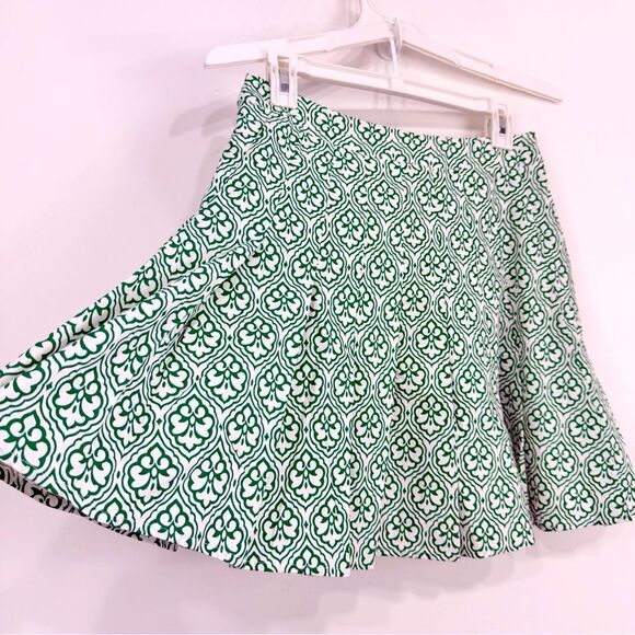 THML Green White Fleur Print 100% Cotton A line Pleated Mini Skirt NEW - Picture 5 of 16
